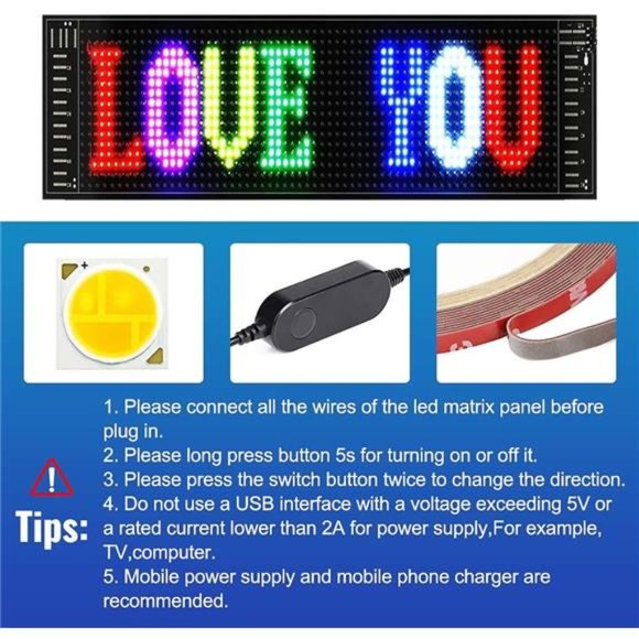 LED Sign for Car, 7''x3'' Flexible LED Display, Programmable LED Matrix Panel, U - Picture 6 of 7
